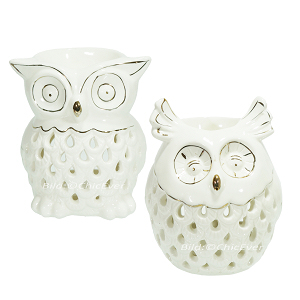 2x Duftlampen Eulen Keramik Aromalampen Duftstövchen Eule weiss 4175